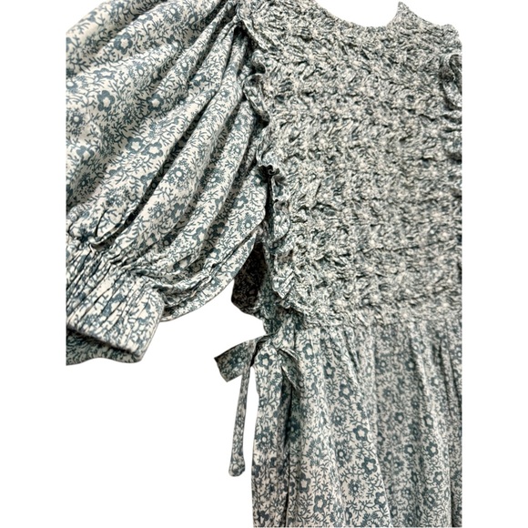 SEA by New‎ York Smocked Ida Puff Sleeve Sage Green Floral Mini Dress Size Small - Picture 5 of 7